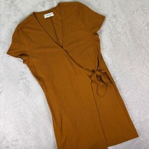 Madewell Women's Brown Wrap Mini Dress Size Small Textured Knit Short Sleeve